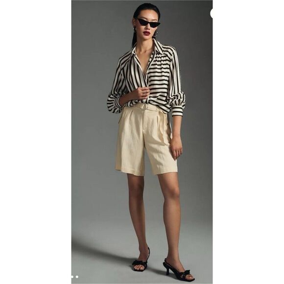 Anthropologie Pants - Anthropologie Women Size 4 Wide Leg Shorts‎ Tan Boyfriend Slant Pocket Business